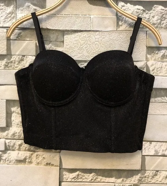Fashion Mesh Push Up Bralet Women's Corset Bustier Bra Night Club Party long sexy Cropped Top Vest Plus Size AW514