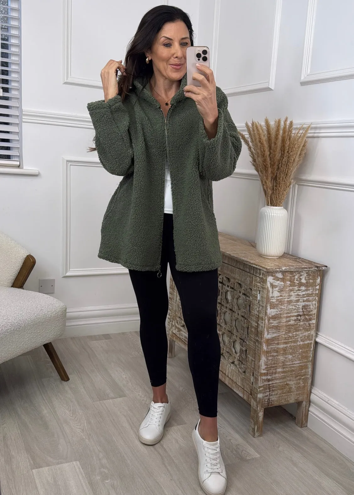 Lola Khaki Teddy Fleece Zipper