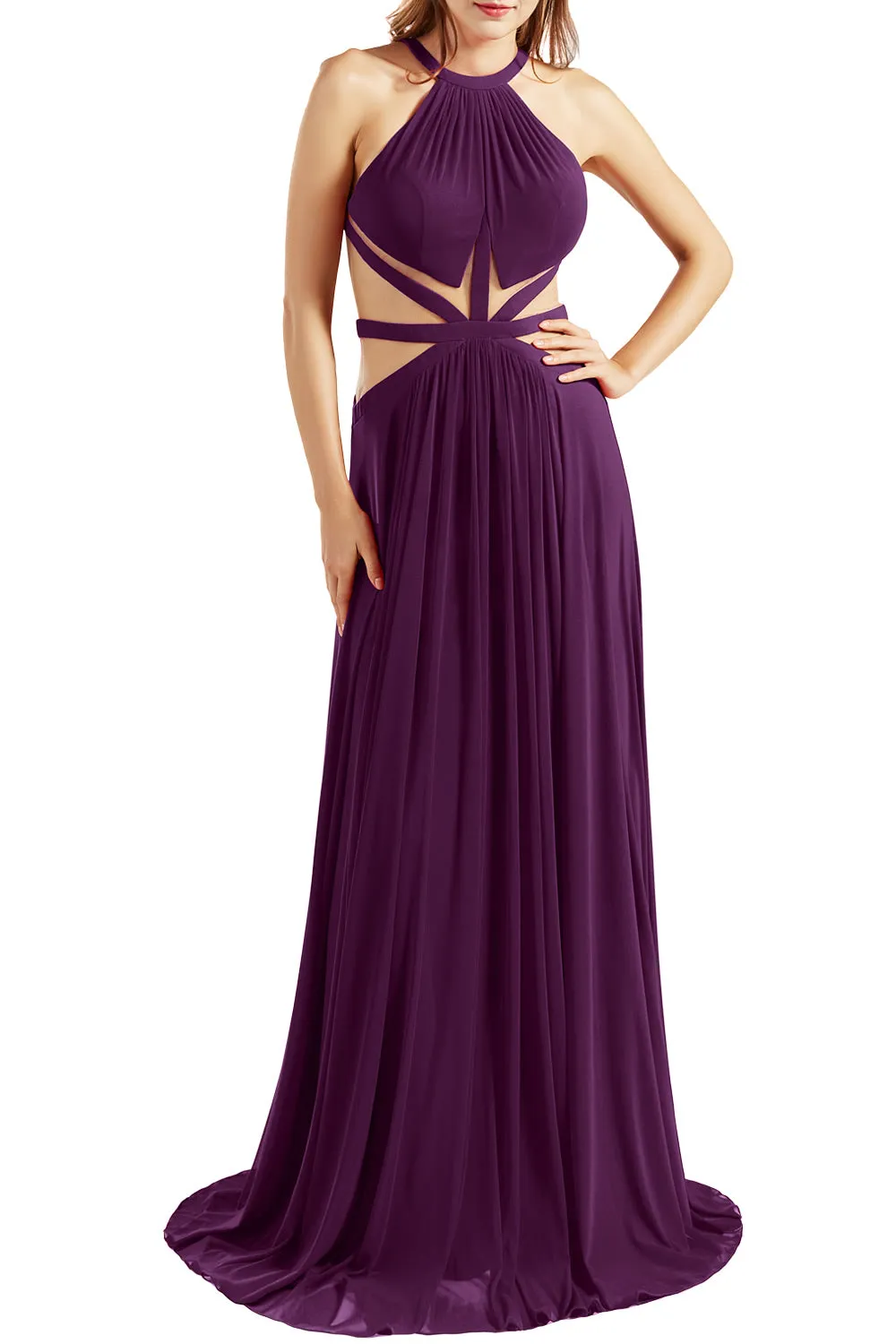 MACloth Women Halter Prom Dresses Cutout Formal Wedding Party Evening Ball Gown