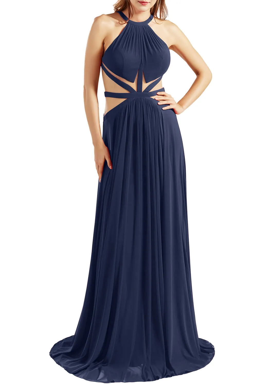 MACloth Women Halter Prom Dresses Cutout Formal Wedding Party Evening Ball Gown
