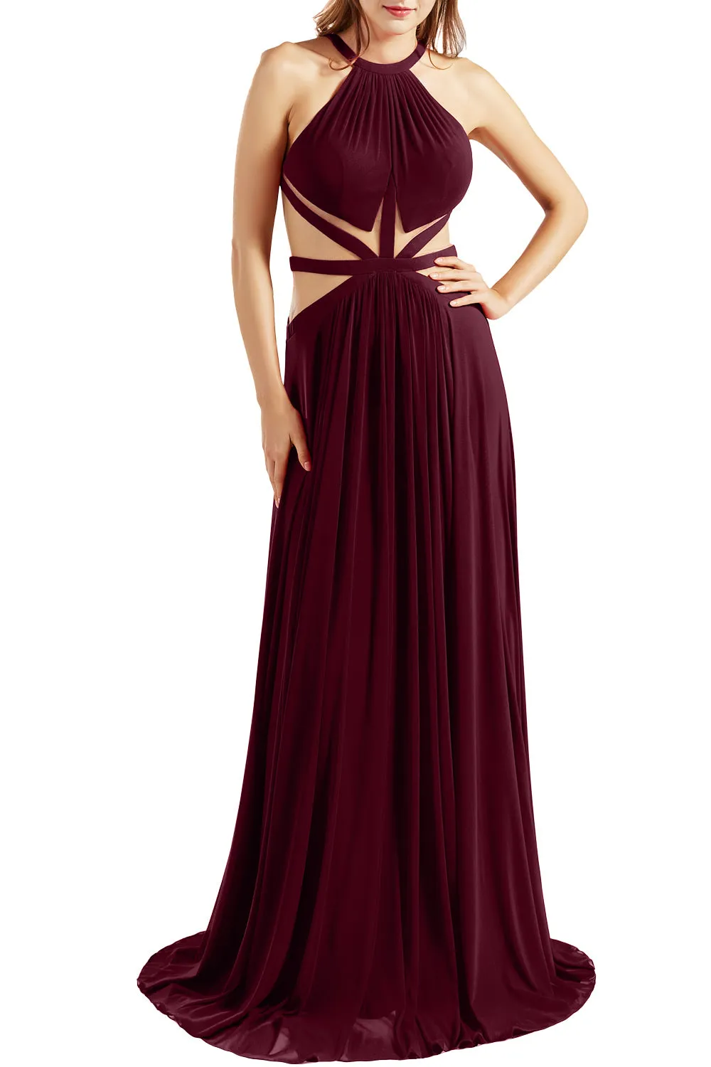 MACloth Women Halter Prom Dresses Cutout Formal Wedding Party Evening Ball Gown