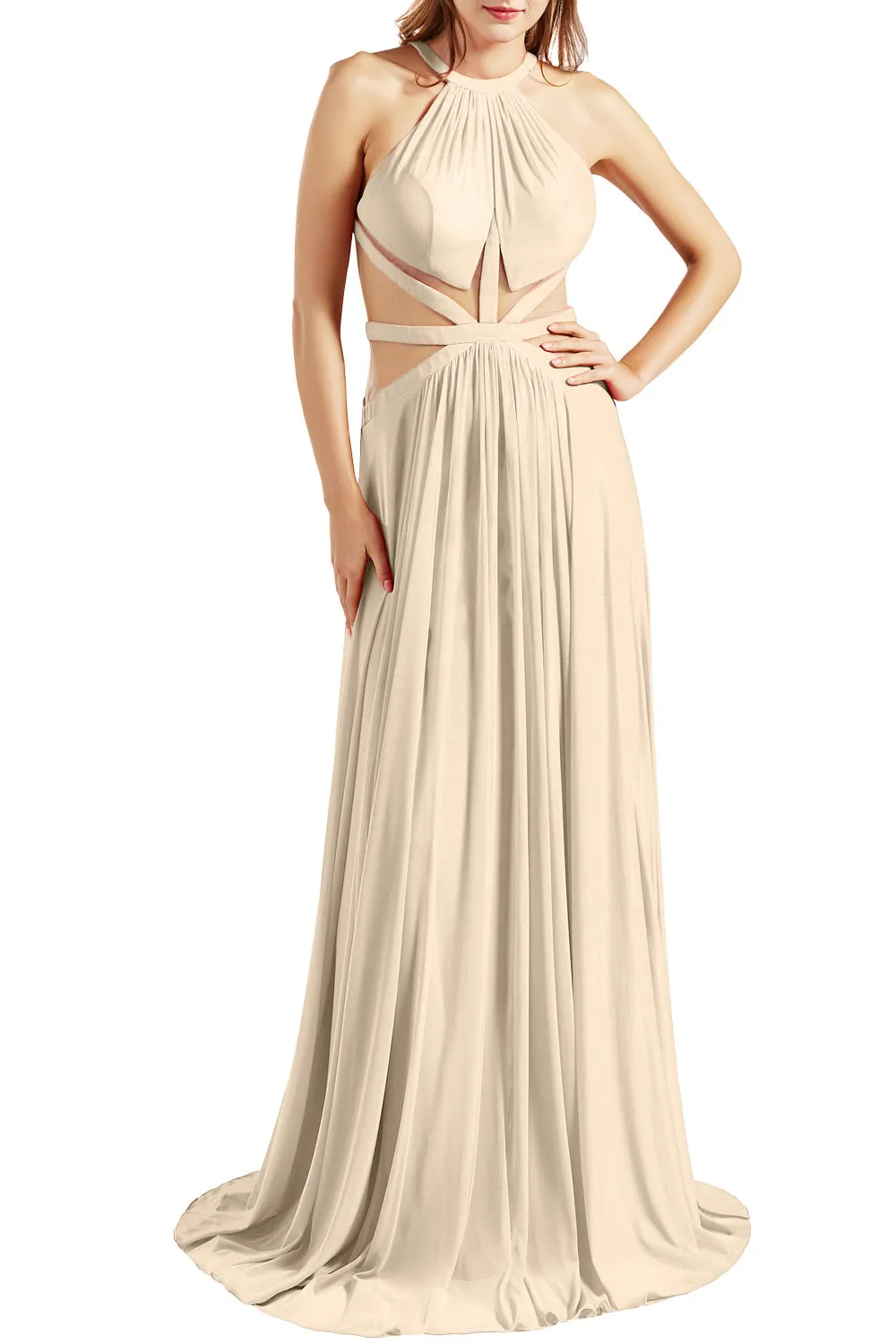 MACloth Women Halter Prom Dresses Cutout Formal Wedding Party Evening Ball Gown