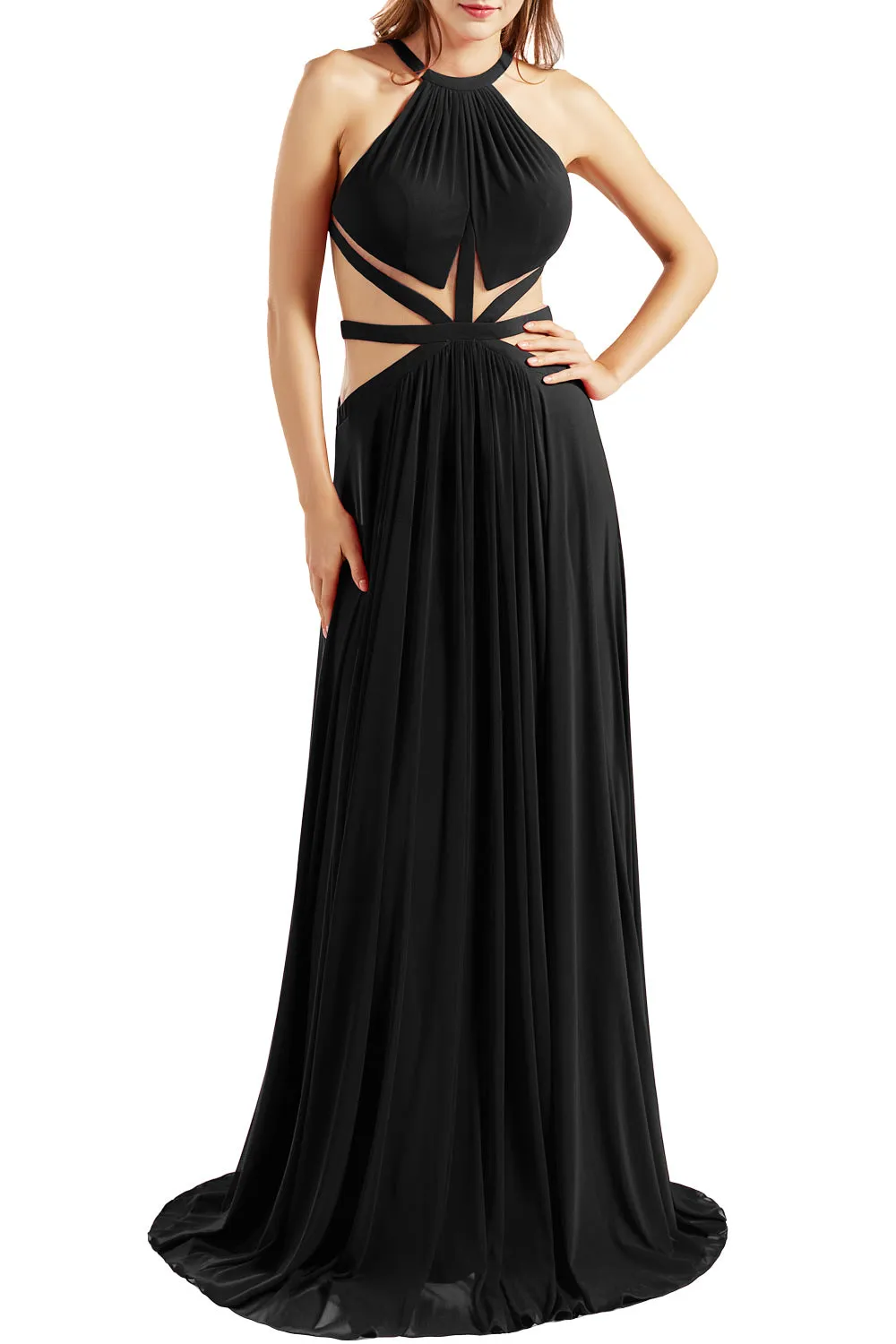MACloth Women Halter Prom Dresses Cutout Formal Wedding Party Evening Ball Gown