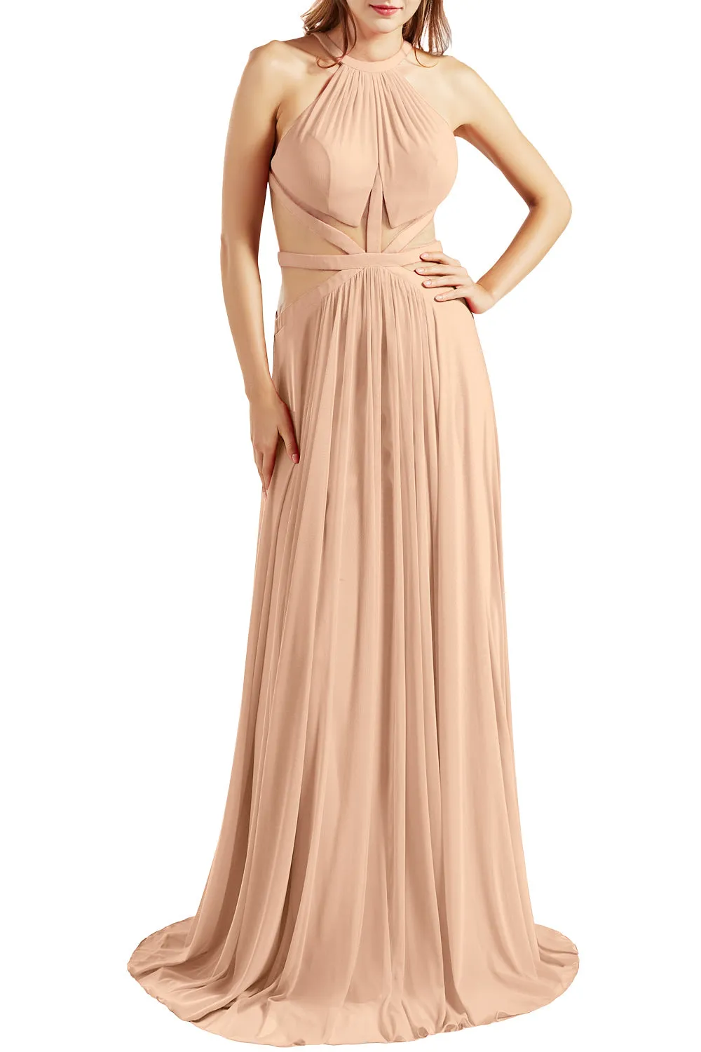 MACloth Women Halter Prom Dresses Cutout Formal Wedding Party Evening Ball Gown