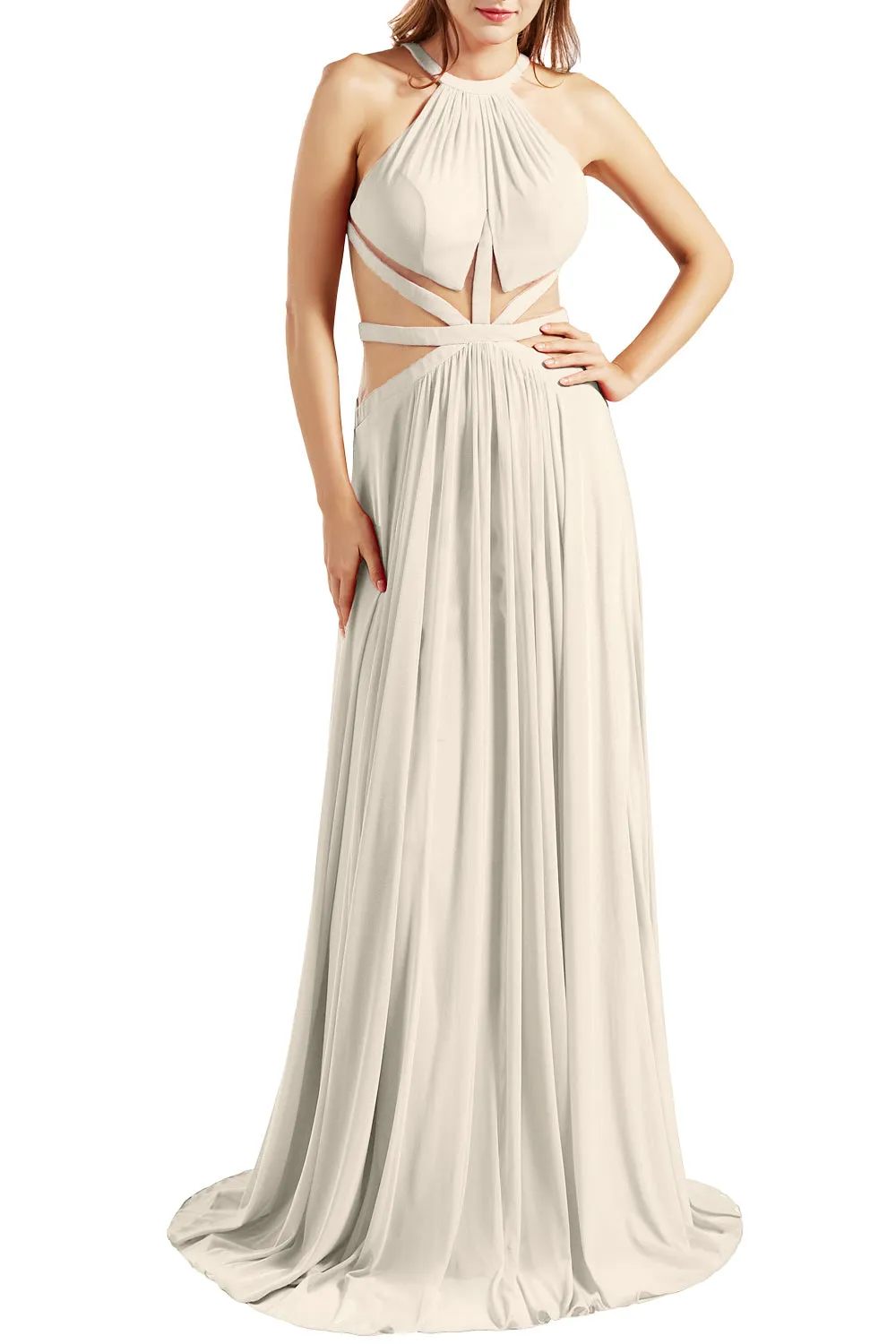 MACloth Women Halter Prom Dresses Cutout Formal Wedding Party Evening Ball Gown