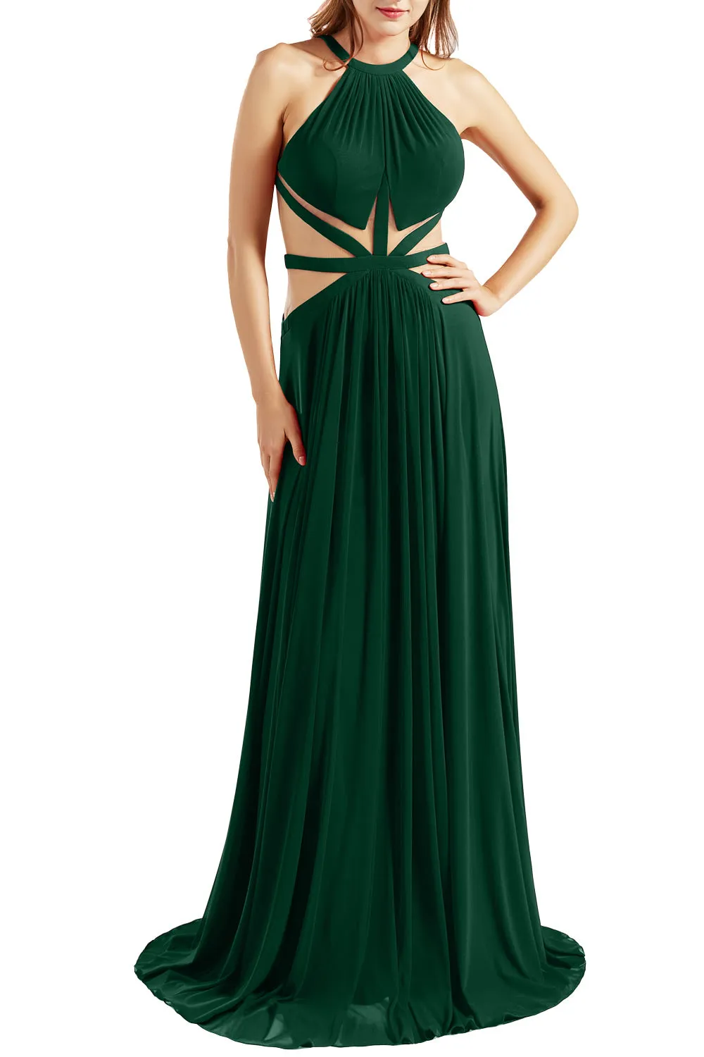 MACloth Women Halter Prom Dresses Cutout Formal Wedding Party Evening Ball Gown
