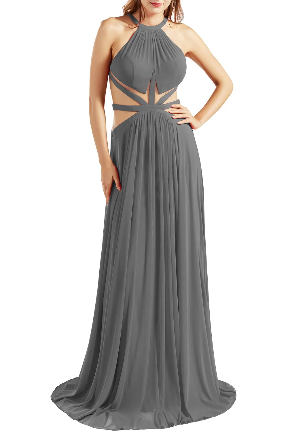 MACloth Women Halter Prom Dresses Cutout Formal Wedding Party Evening Ball Gown
