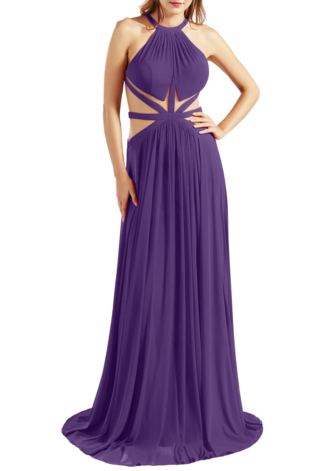 MACloth Women Halter Prom Dresses Cutout Formal Wedding Party Evening Ball Gown