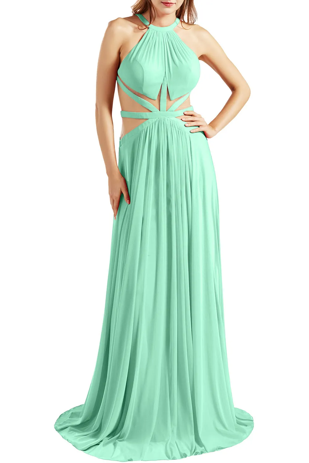 MACloth Women Halter Prom Dresses Cutout Formal Wedding Party Evening Ball Gown