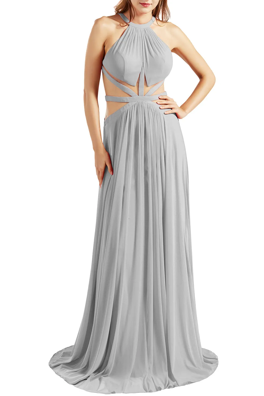 MACloth Women Halter Prom Dresses Cutout Formal Wedding Party Evening Ball Gown