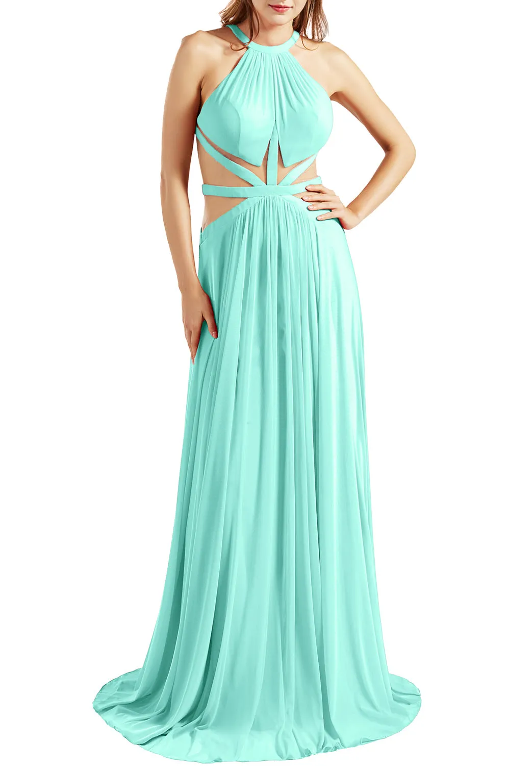MACloth Women Halter Prom Dresses Cutout Formal Wedding Party Evening Ball Gown