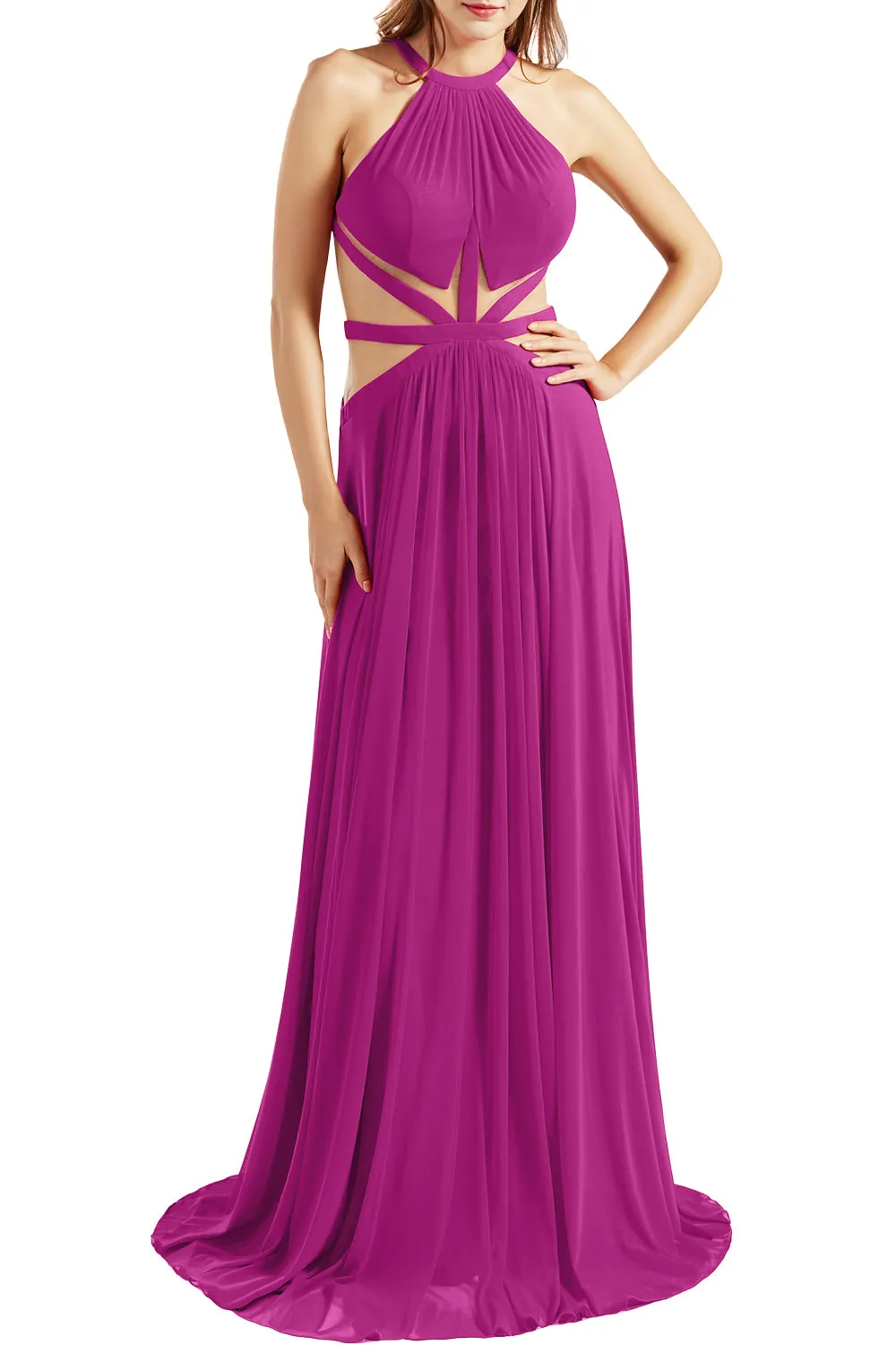 MACloth Women Halter Prom Dresses Cutout Formal Wedding Party Evening Ball Gown
