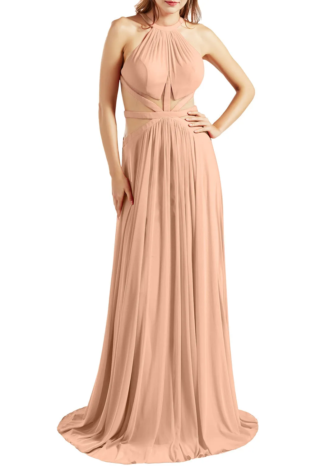 MACloth Women Halter Prom Dresses Cutout Formal Wedding Party Evening Ball Gown
