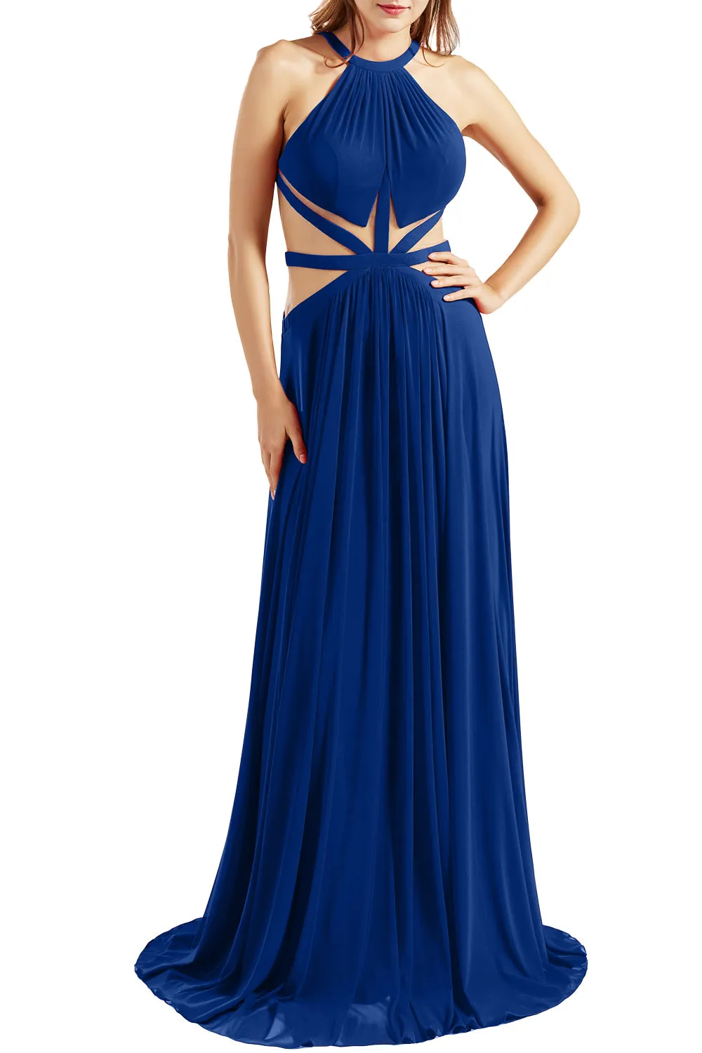 MACloth Women Halter Prom Dresses Cutout Formal Wedding Party Evening Ball Gown