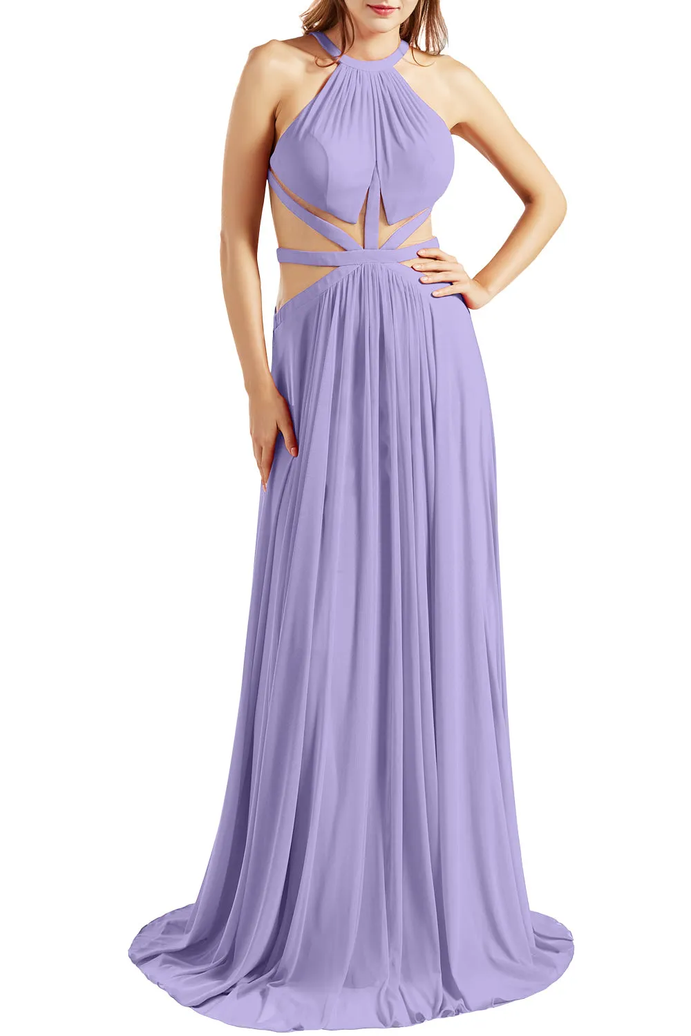 MACloth Women Halter Prom Dresses Cutout Formal Wedding Party Evening Ball Gown