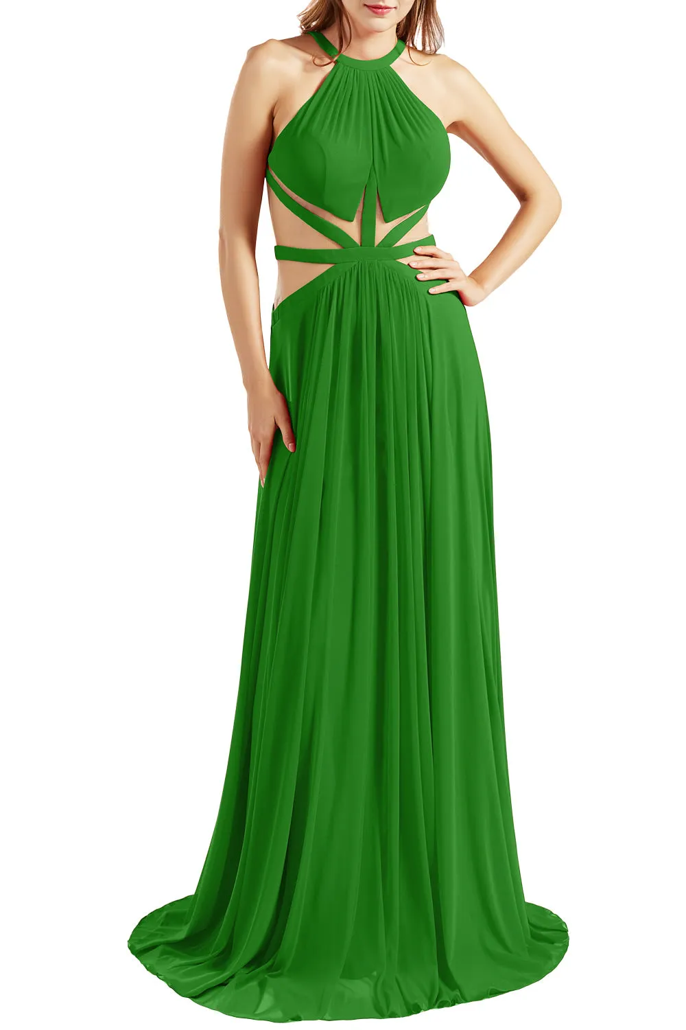 MACloth Women Halter Prom Dresses Cutout Formal Wedding Party Evening Ball Gown