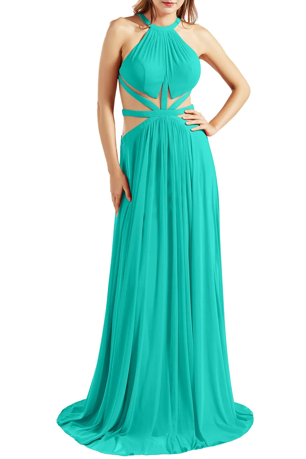 MACloth Women Halter Prom Dresses Cutout Formal Wedding Party Evening Ball Gown