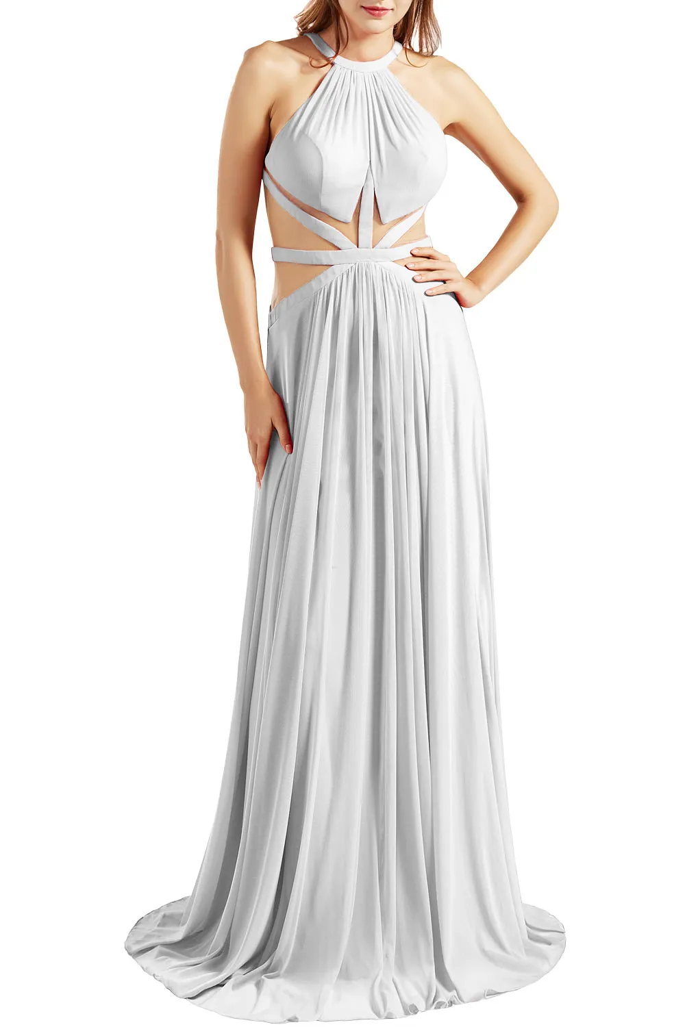 MACloth Women Halter Prom Dresses Cutout Formal Wedding Party Evening Ball Gown
