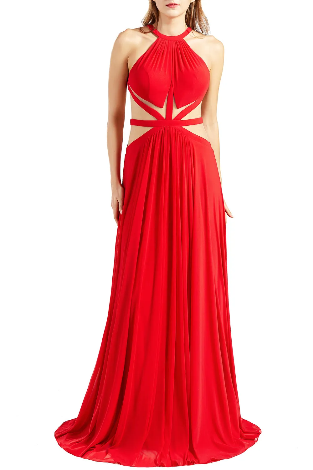 MACloth Women Halter Prom Dresses Cutout Formal Wedding Party Evening Ball Gown