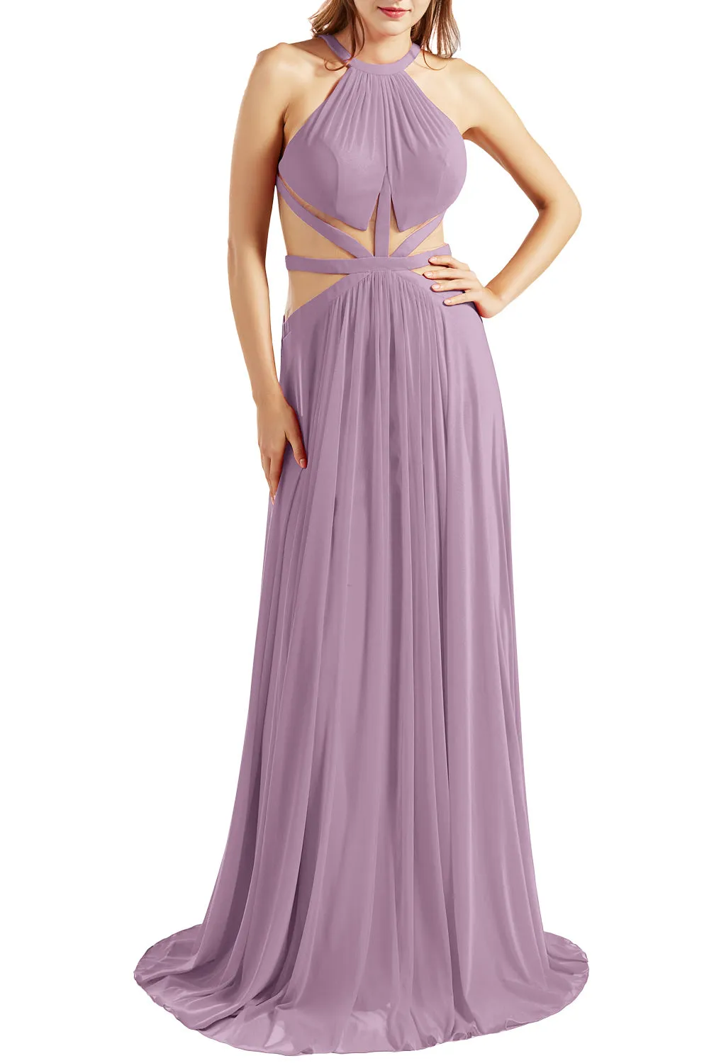 MACloth Women Halter Prom Dresses Cutout Formal Wedding Party Evening Ball Gown