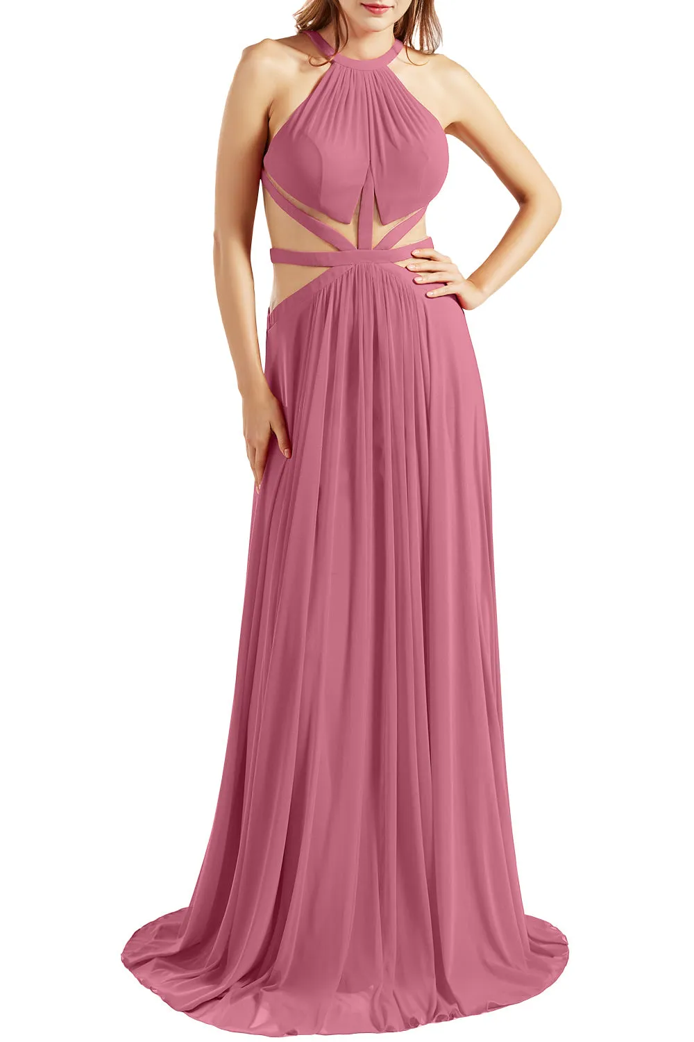 MACloth Women Halter Prom Dresses Cutout Formal Wedding Party Evening Ball Gown