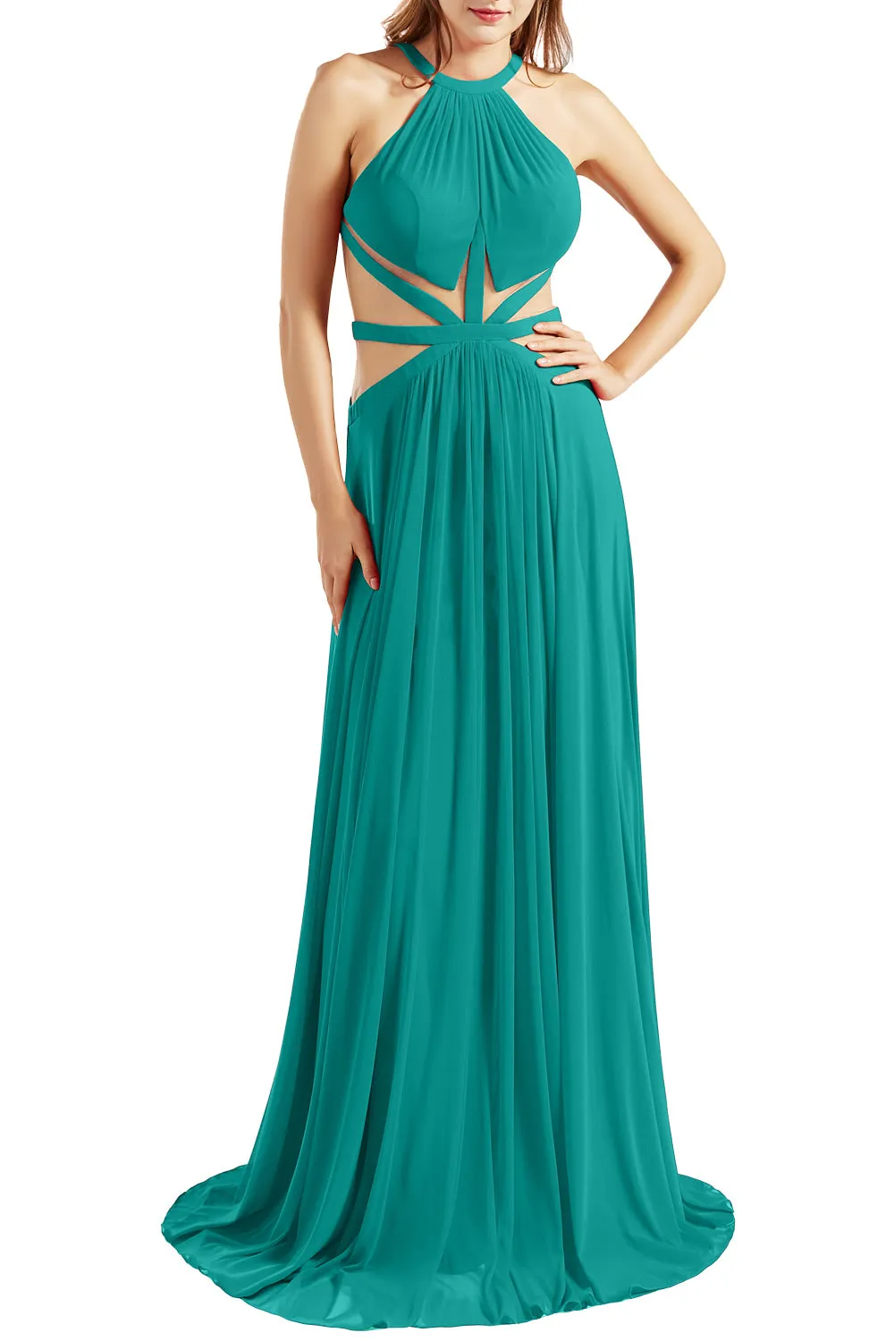 MACloth Women Halter Prom Dresses Cutout Formal Wedding Party Evening Ball Gown