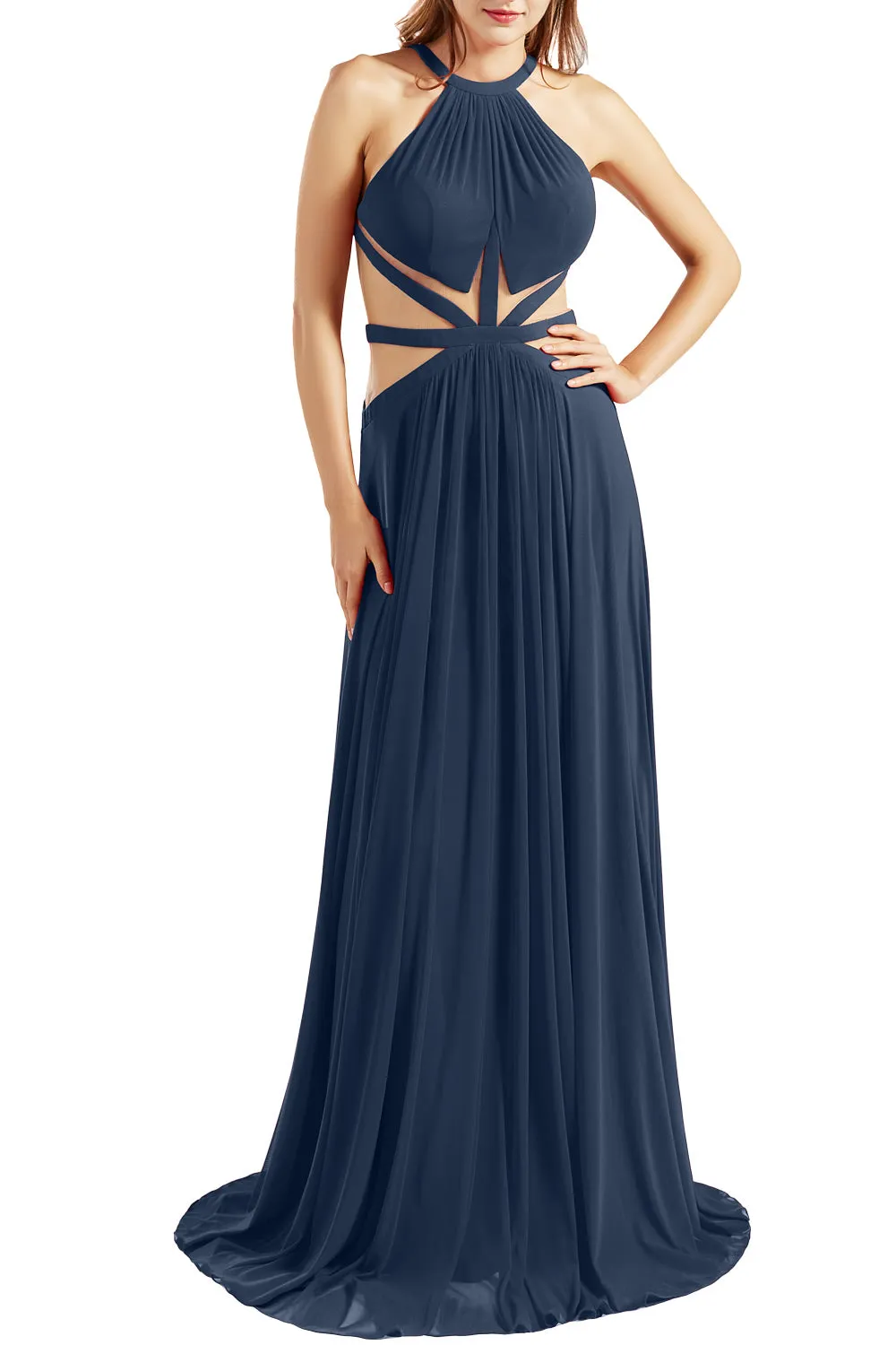 MACloth Women Halter Prom Dresses Cutout Formal Wedding Party Evening Ball Gown