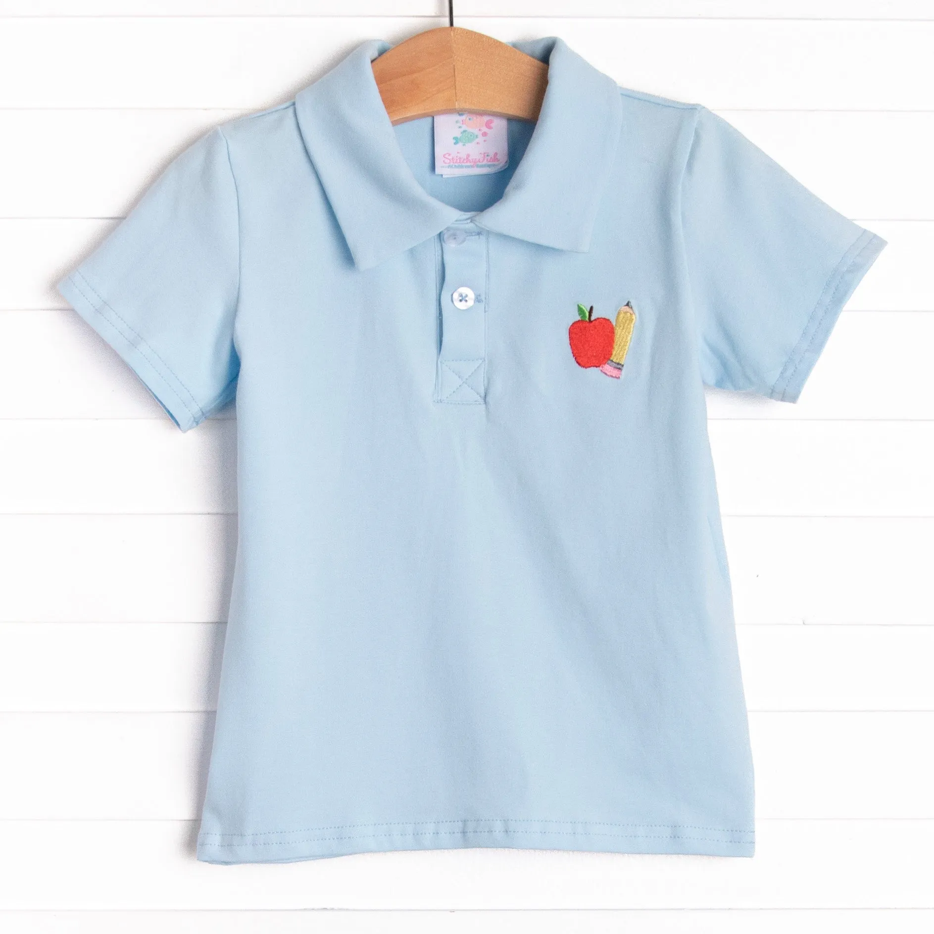 School House Embroidered Top, Blue