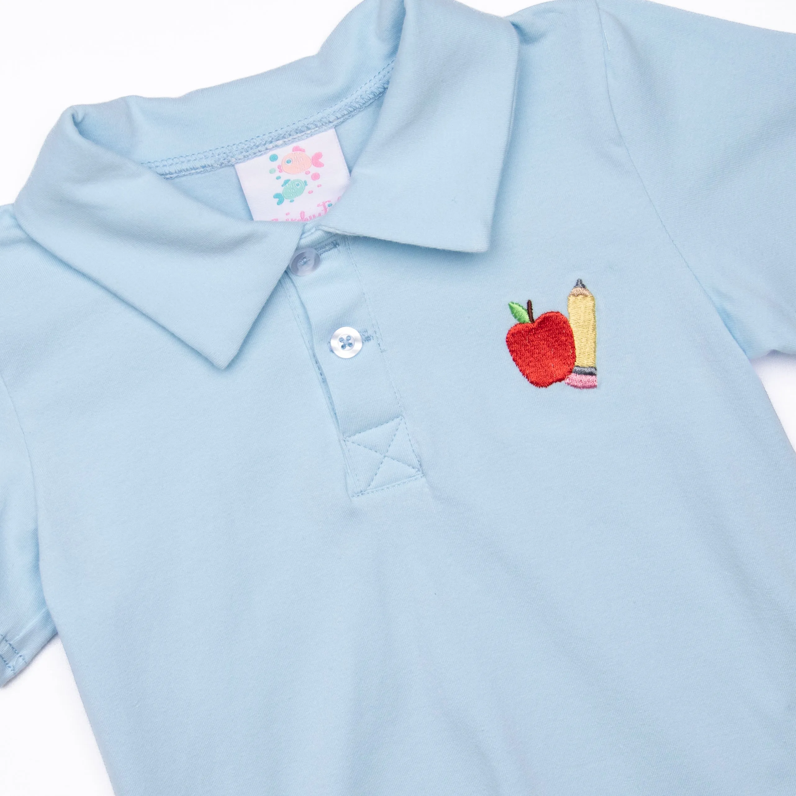 School House Embroidered Top, Blue